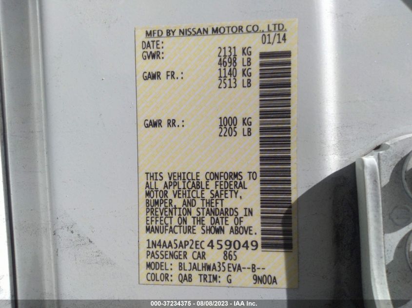 2014 NISSAN MAXIMA 3.5 SV W/PREMIUM PKG - 1N4AA5AP2EC459049