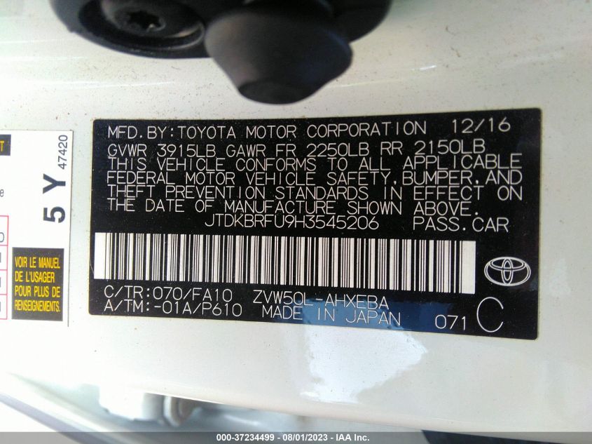 2017 TOYOTA PRIUS TWO/TWO ECO/THREE - JTDKBRFU9H3545206