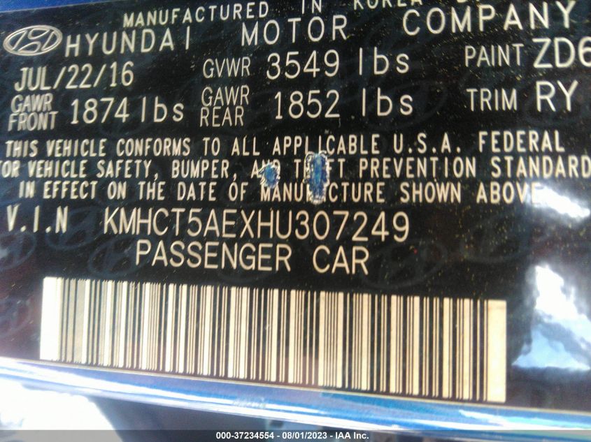 2017 HYUNDAI ACCENT SE - KMHCT5AEXHU307249