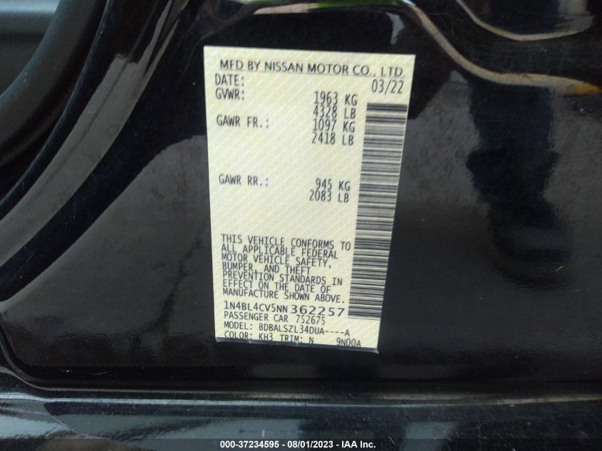 2022 NISSAN ALTIMA 2.5 SR - 1N4BL4CV5NN362257