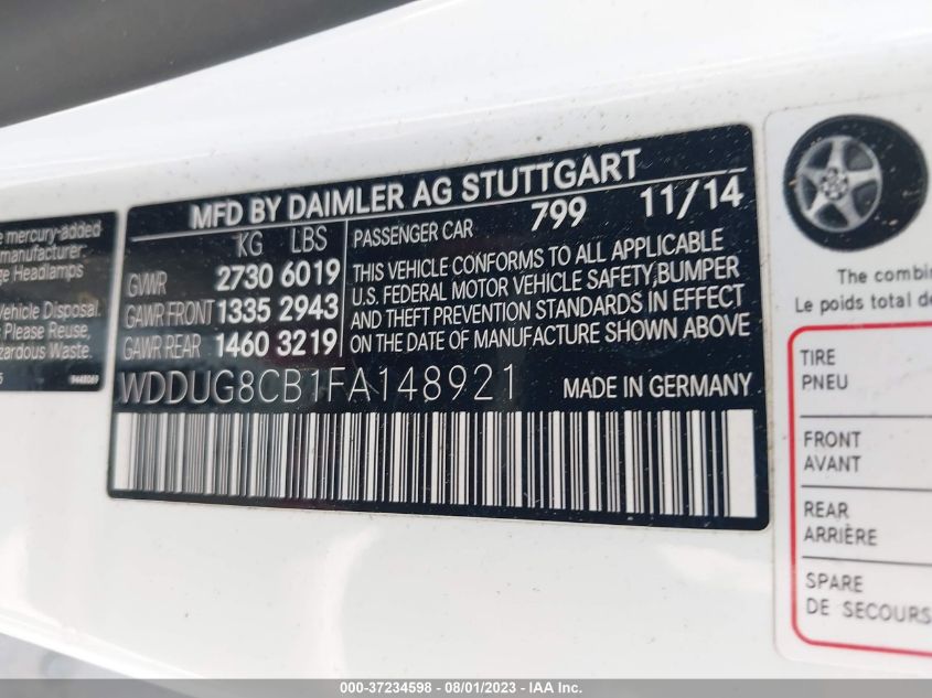 2015 MERCEDES-BENZ S-CLASS S 550 - WDDUG8CB1FA148921