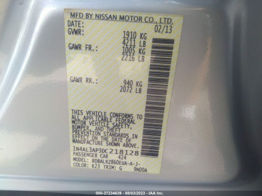 2013 NISSAN ALTIMA 2.5 S - 1N4AL3AP3DC218128