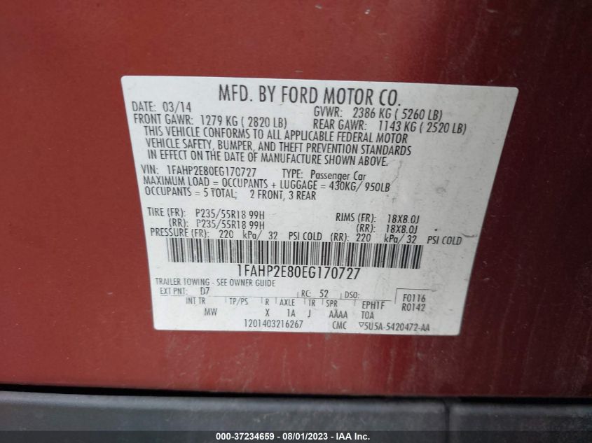 2014 FORD TAURUS SEL - 1FAHP2E80EG170727