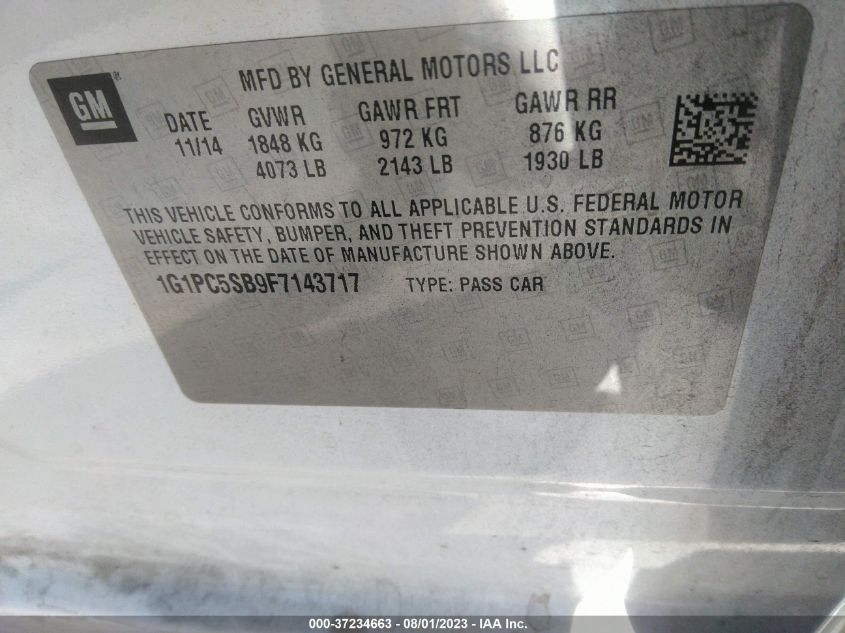 2015 CHEVROLET CRUZE LT - 1G1PC5SB9F7143717