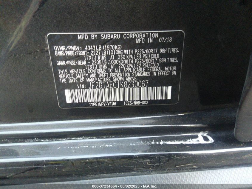 2019 SUBARU CROSSTREK PREMIUM - JF2GTAEC1K8230067