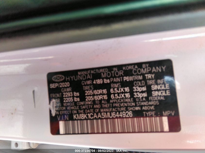2021 HYUNDAI KONA SE - KM8K1CAA5MU644926