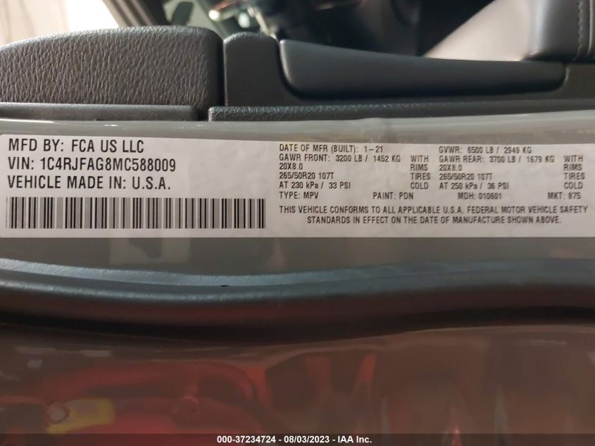 2021 JEEP GRAND CHEROKEE LAREDO X - 1C4RJFAG8MC588009