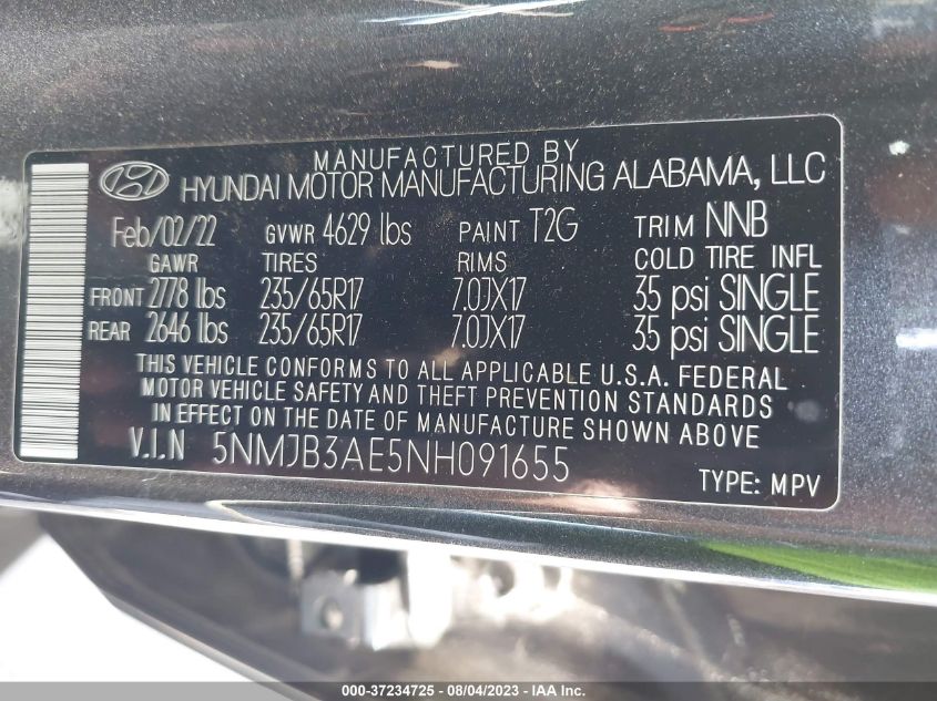 2022 HYUNDAI TUCSON SEL - 5NMJB3AE5NH091655