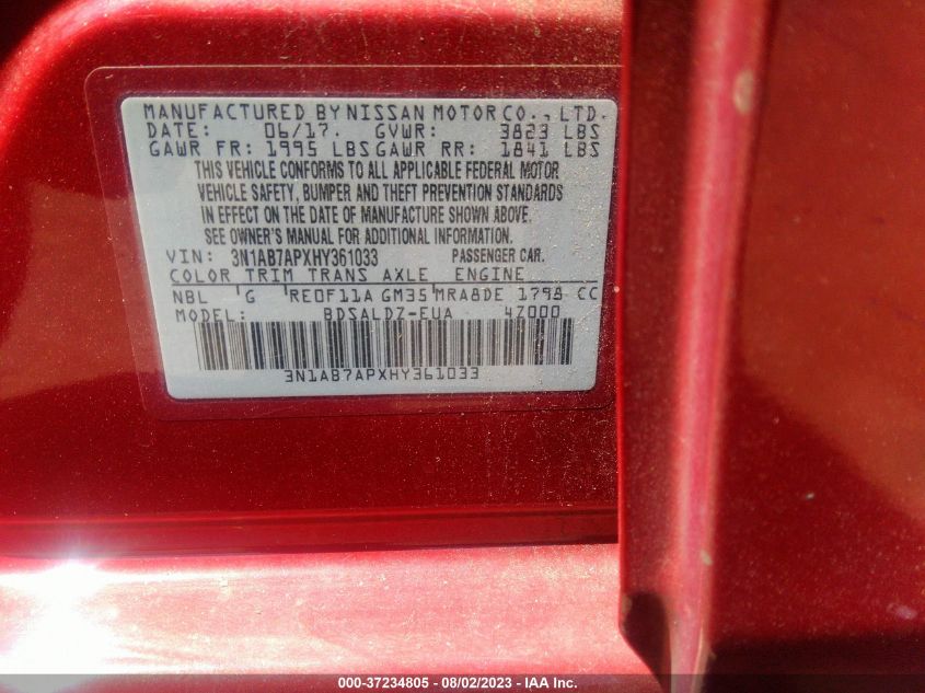 2017 NISSAN SENTRA S/SV/SR/SL - 3N1AB7APXHY361033