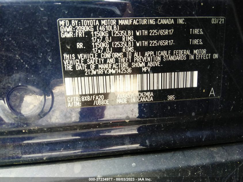 2021 TOYOTA RAV4 XLE - 2T3W1RFV3MW142536
