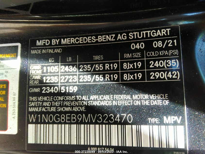 2021 MERCEDES-BENZ GLC GLC 300 - W1N0G8EB9MV323470