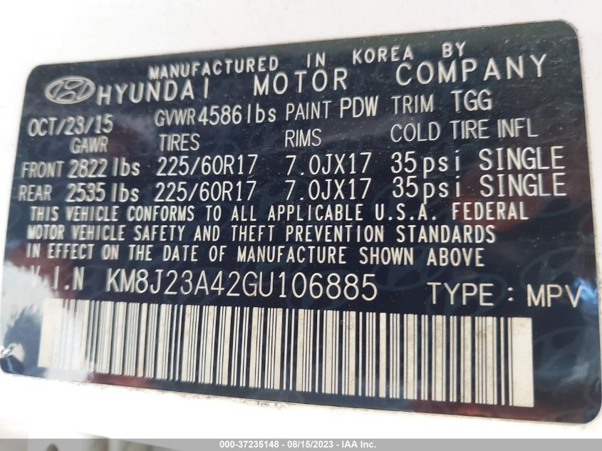 2016 HYUNDAI TUCSON SE - KM8J23A42GU106885