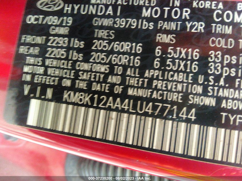 2020 HYUNDAI KONA SE - KM8K12AA4LU477144