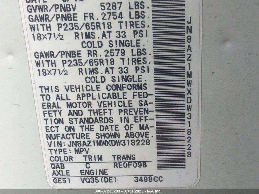 2013 NISSAN MURANO SL - JN8AZ1MWXDW318228