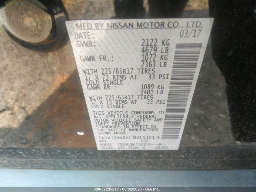 2017 NISSAN ROGUE SV - 5N1AT2MV0HC805015