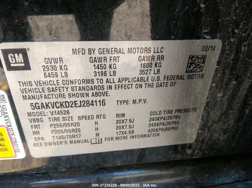 2014 BUICK ENCLAVE PREMIUM - 5GAKVCKD2EJ284116