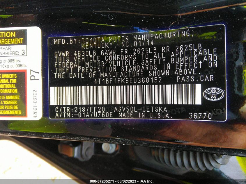2014 TOYOTA CAMRY L/SE/LE/XLE - 4T1BF1FK6EU368152