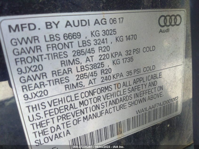 2018 AUDI Q7 PREMIUM PLUS - WA1LAAF74JD001063
