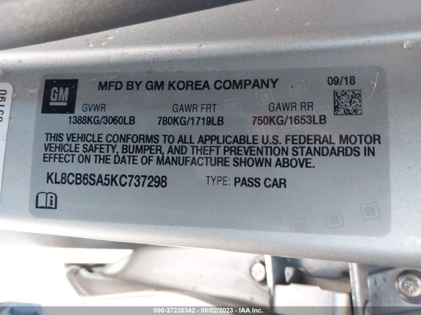 2019 CHEVROLET SPARK LS - KL8CB6SA5KC737298