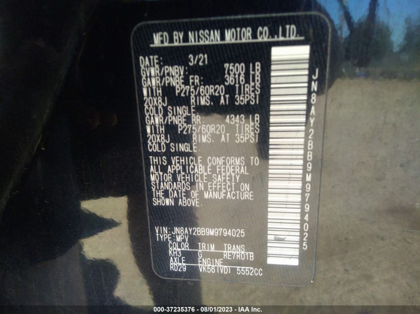 2021 NISSAN ARMADA SL - JN8AY2BB9M9794025