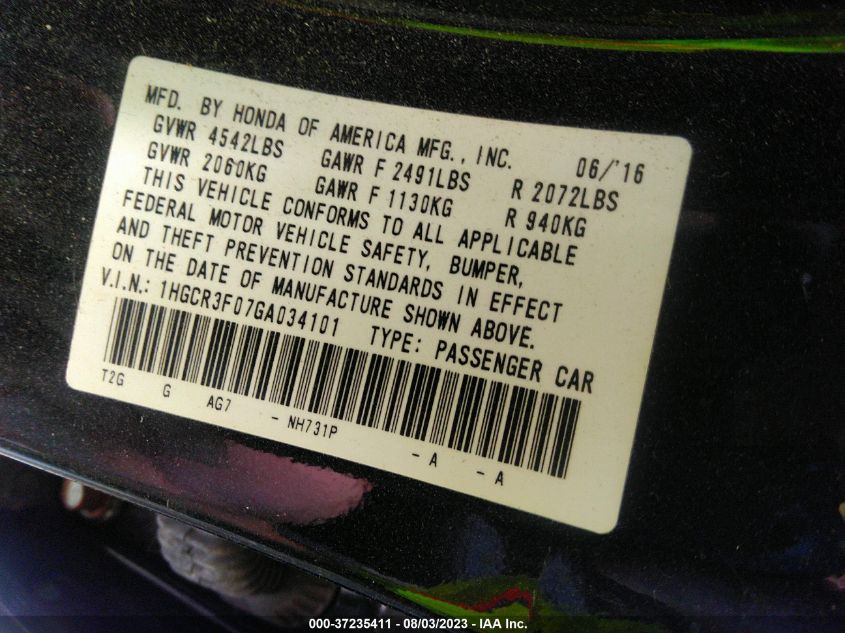 2016 HONDA ACCORD SEDAN EX-L - 1HGCR3F07GA034101