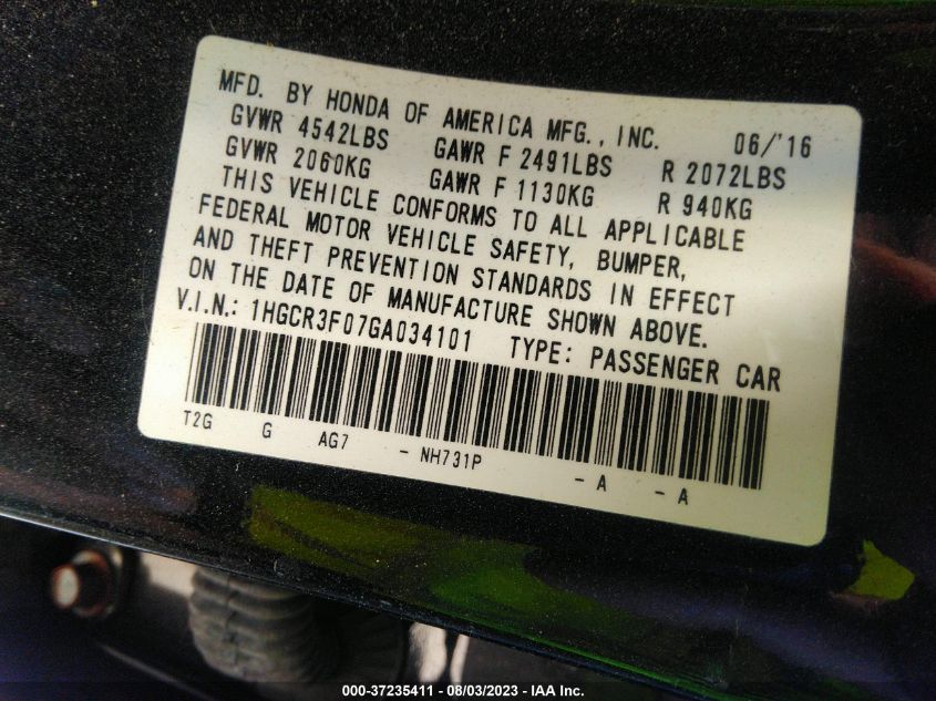 2016 HONDA ACCORD SEDAN EX-L - 1HGCR3F07GA034101