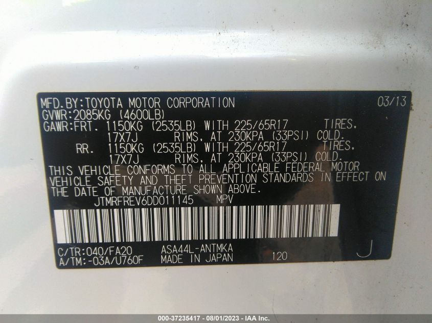 2013 TOYOTA RAV4 XLE - JTMRFREV6DD011145