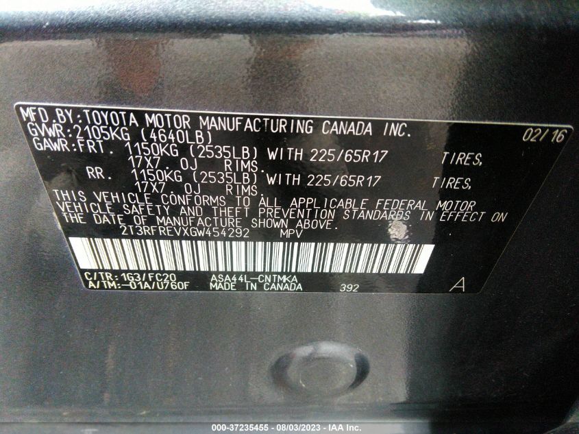 2016 TOYOTA RAV4 XLE - 2T3RFREVXGW454292