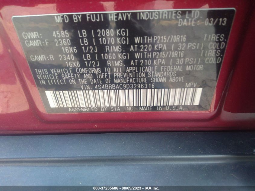 2013 SUBARU OUTBACK 2.5I - 4S4BRBAC9D3296316