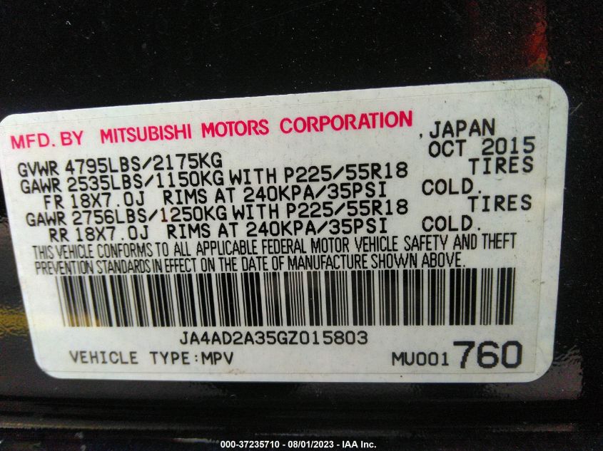 2016 MITSUBISHI OUTLANDER ES - JA4AD2A35GZ015803
