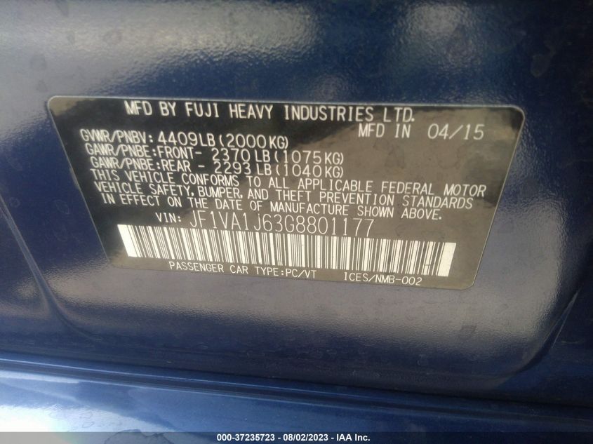 2016 SUBARU WRX LIMITED - JF1VA1J63G8801177