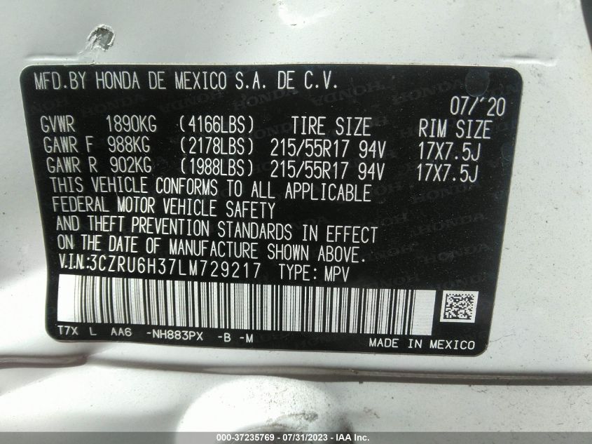 2020 HONDA HR-V LX - 3CZRU6H37LM729217