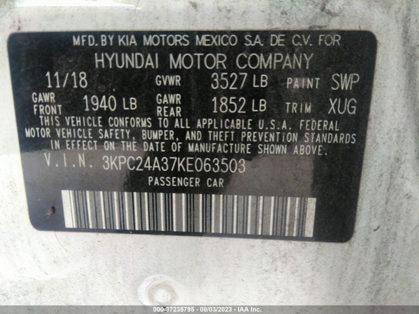 3KPC24A37KE063503 Hyundai Accent SE 9