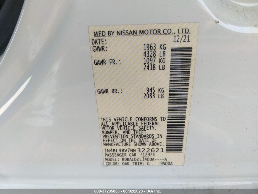 2022 NISSAN ALTIMA 2.5 S - 1N4BL4BV7NN322621