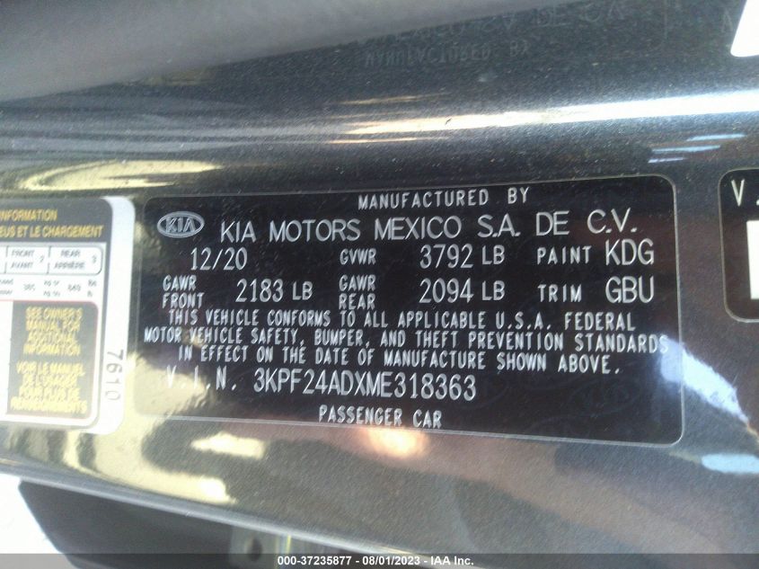 2021 KIA FORTE FE/LXS - 3KPF24ADXME318363