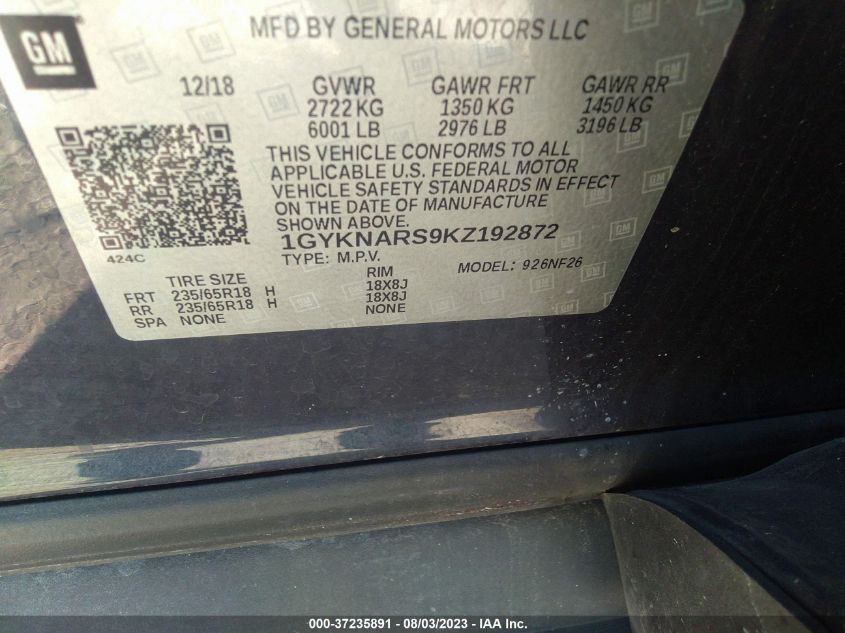 2019 CADILLAC XT5 FWD - 1GYKNARS9KZ192872