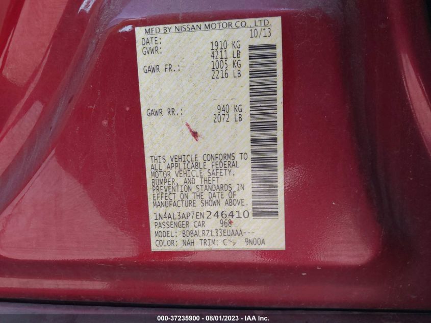 2014 NISSAN ALTIMA 2.5/S/SV/SL - 1N4AL3AP7EN246410