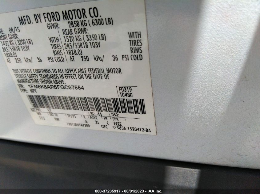 2015 FORD UTILITY POLICE 1FM5K8AR6FGC67554