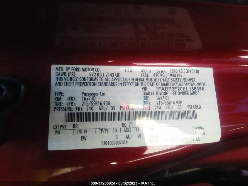 2014 FORD FOCUS SE - 1FADP3F20EL158356