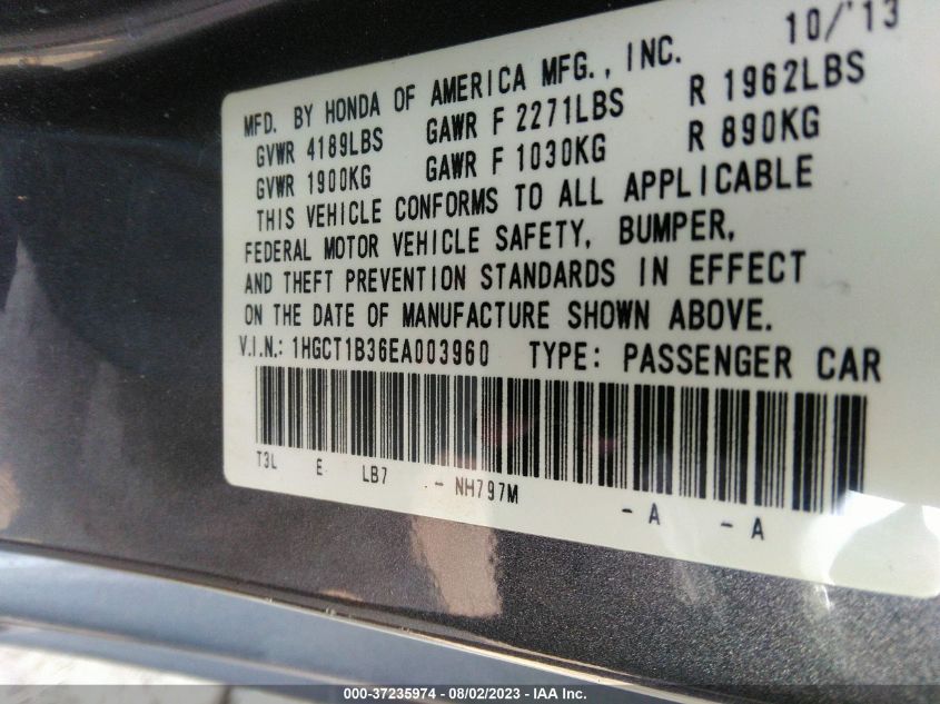 2014 HONDA ACCORD COUPE LX-S - 1HGCT1B36EA003960