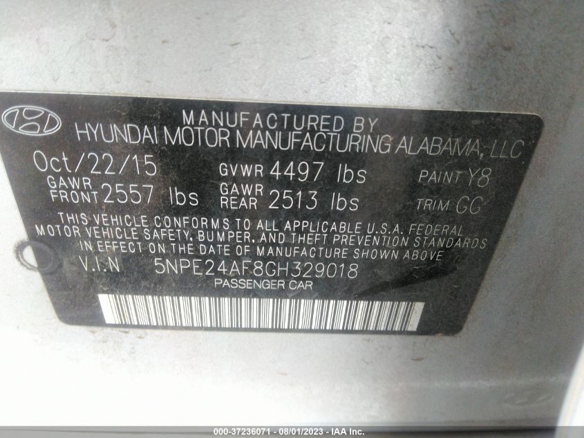 2016 HYUNDAI SONATA 2.4L SE - 5NPE24AF8GH329018