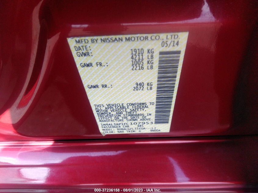 2015 NISSAN ALTIMA 2.5 S - 1N4AL3AP1FC107953