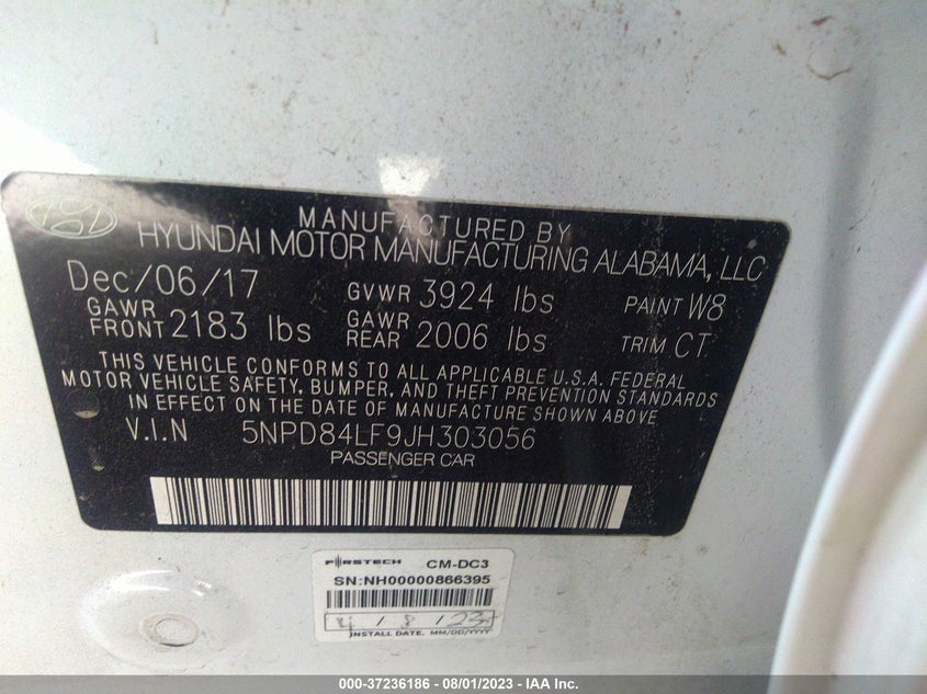 VIN 5NPD84LF9JH303056 2018 HYUNDAI ELANTRA SEL