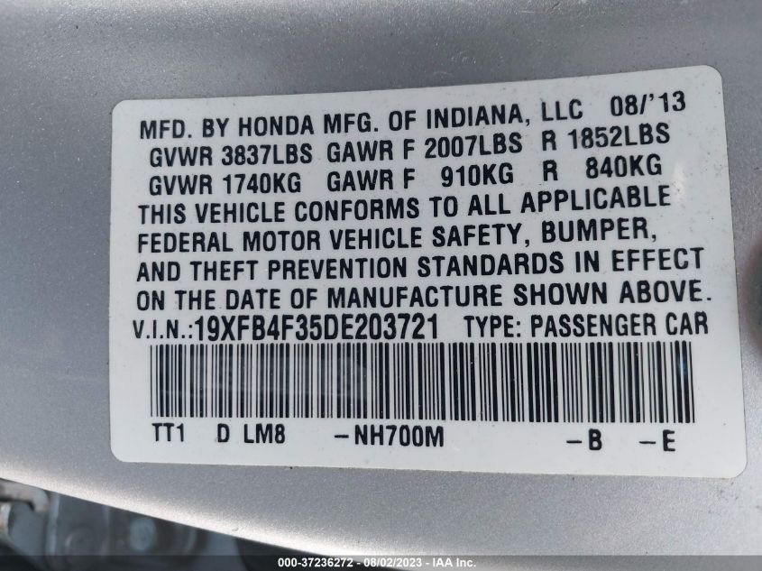 2013 HONDA CIVIC HYBRID 19XFB4F35DE203721
