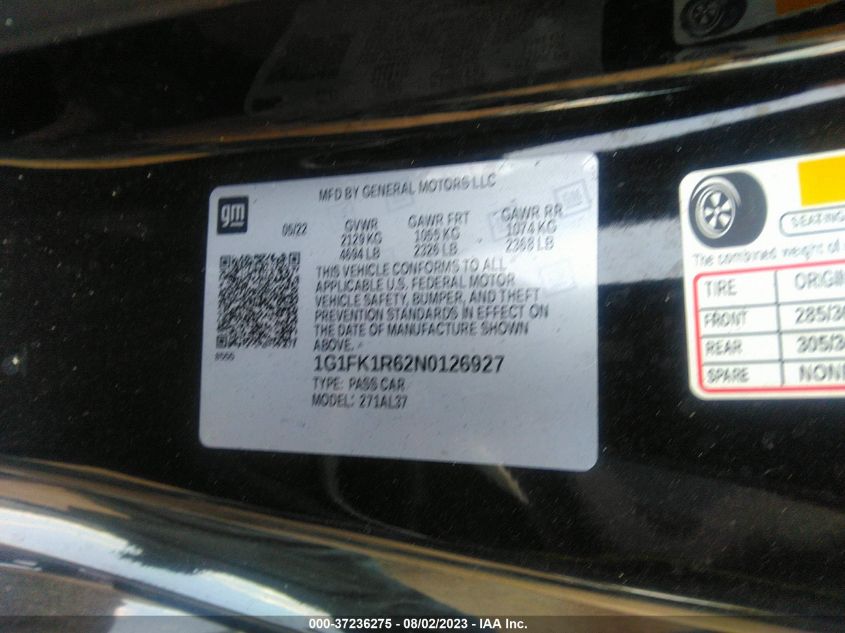 2022 CHEVROLET CAMARO ZL1 - 1G1FK1R62N0126927