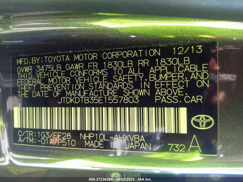 2014 TOYOTA PRIUS C ONE/THREE/TWO/FOUR - JTDKDTB35E1557803