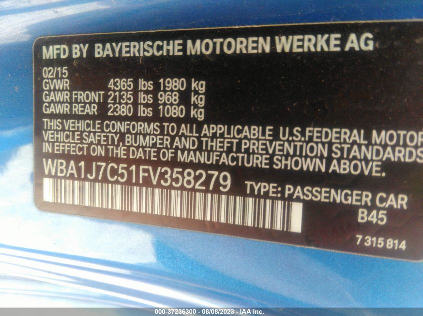 2015 BMW 2 SERIES M235I - WBA1J7C51FV358279