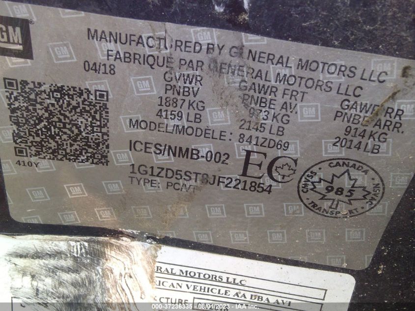 2018 CHEVROLET MALIBU LT - 1G1ZD5ST8JF221854