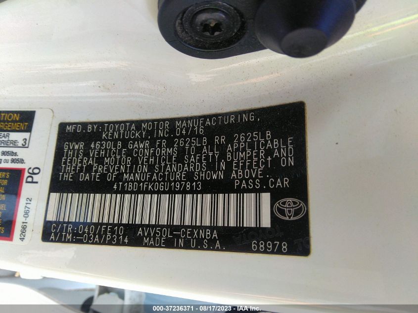 2016 TOYOTA CAMRY HYBRID LE/XLE/SE - 4T1BD1FK0GU197813
