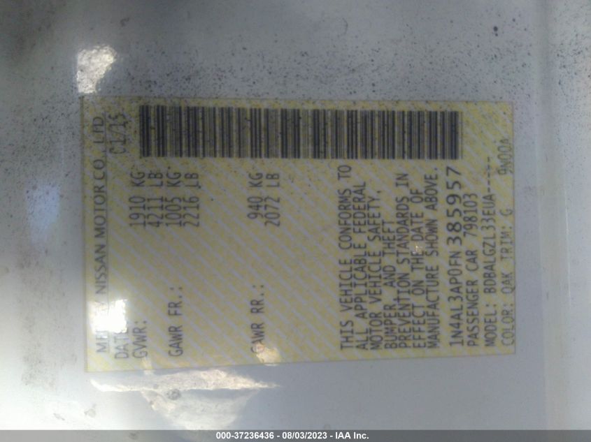 2015 NISSAN ALTIMA 2.5 - 1N4AL3AP0FN385957